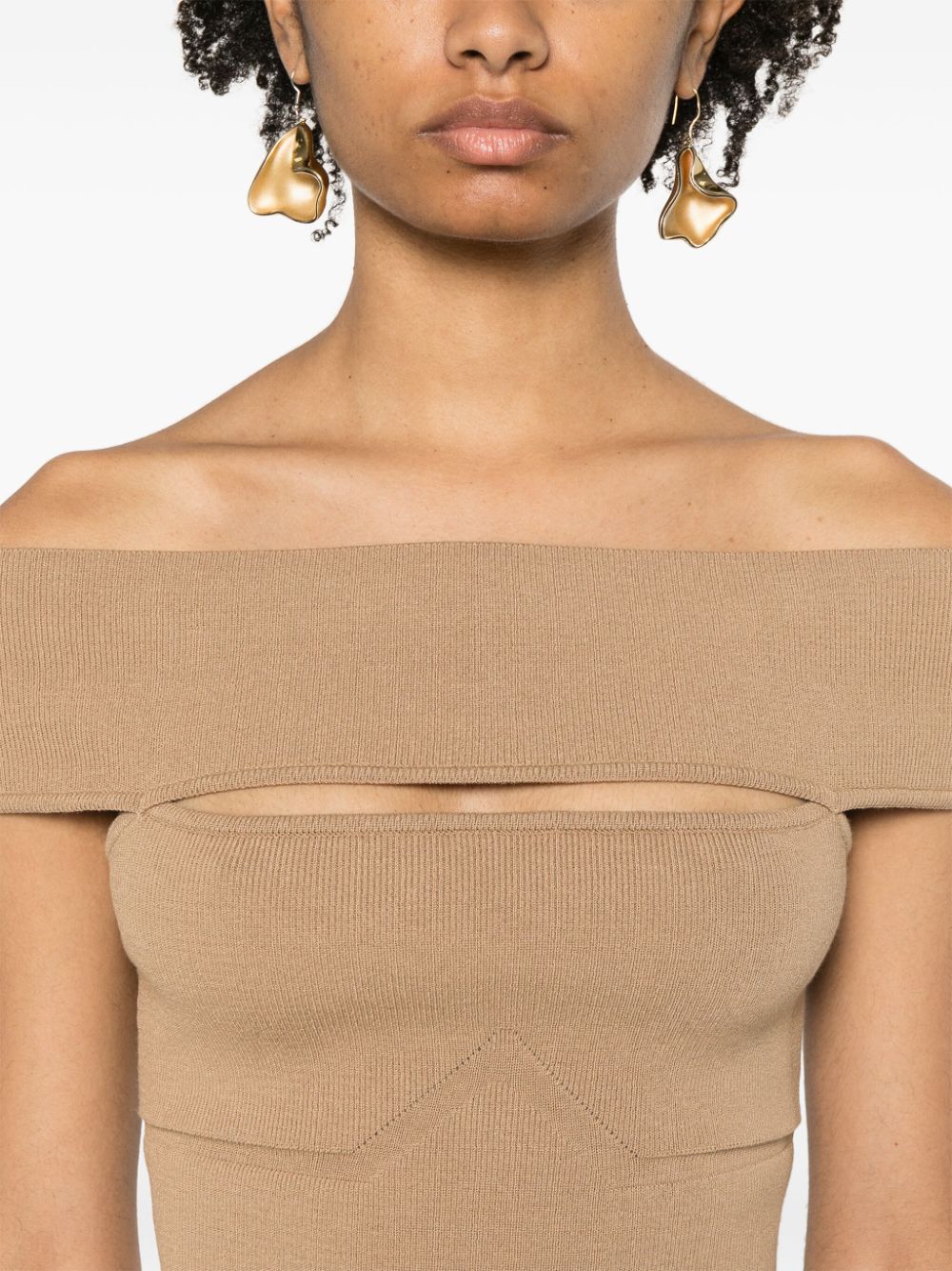 Shop Federica Tosi Off-shoulder Knitted Top In Neutrals