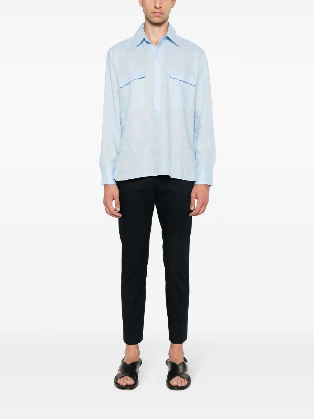 PT Torino long-sleeve linen shirt - Blauw