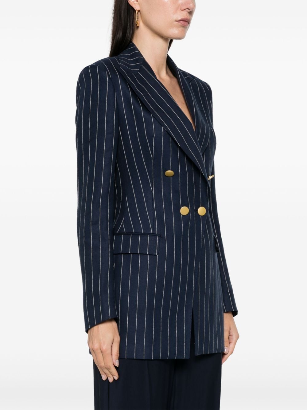 Shop Tagliatore Pinstriped Double-breasted Blazer In 蓝色