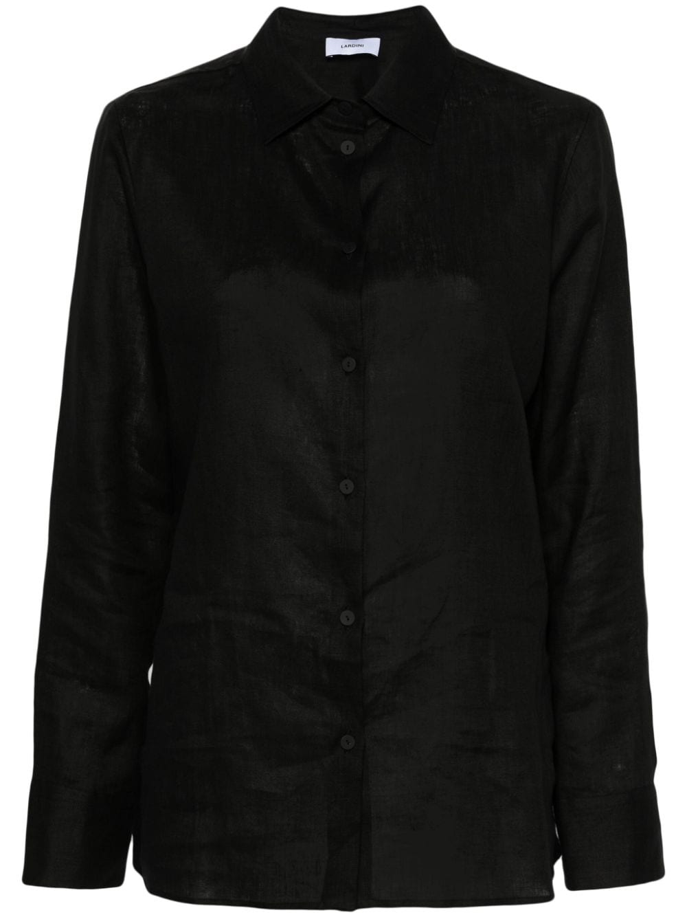 Shop Lardini Long-sleeves Linen Shirt In Black
