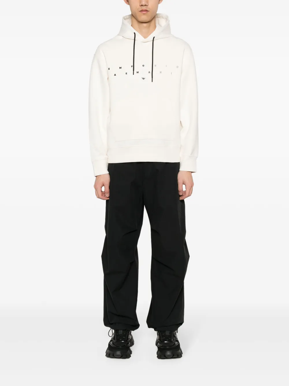 Shop Emporio Armani Logo-embroidered Hoodie In Neutrals