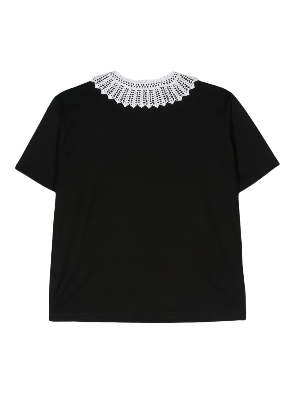 Parlor crochet-collar cotton T-shirt - Zwart