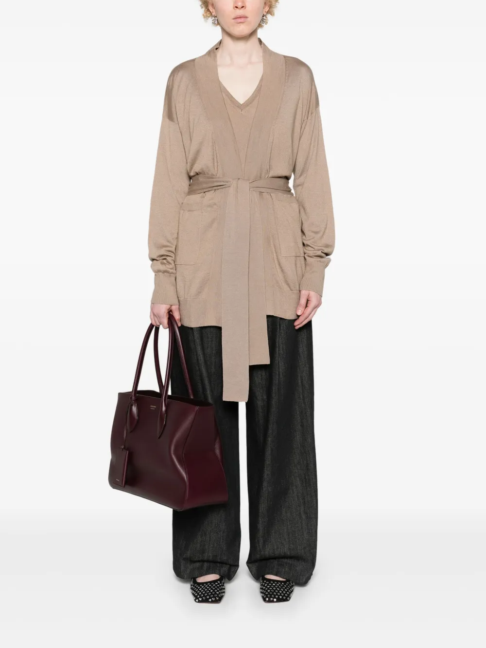 Wild Cashmere Scarlet open-front belted cardigan - Beige
