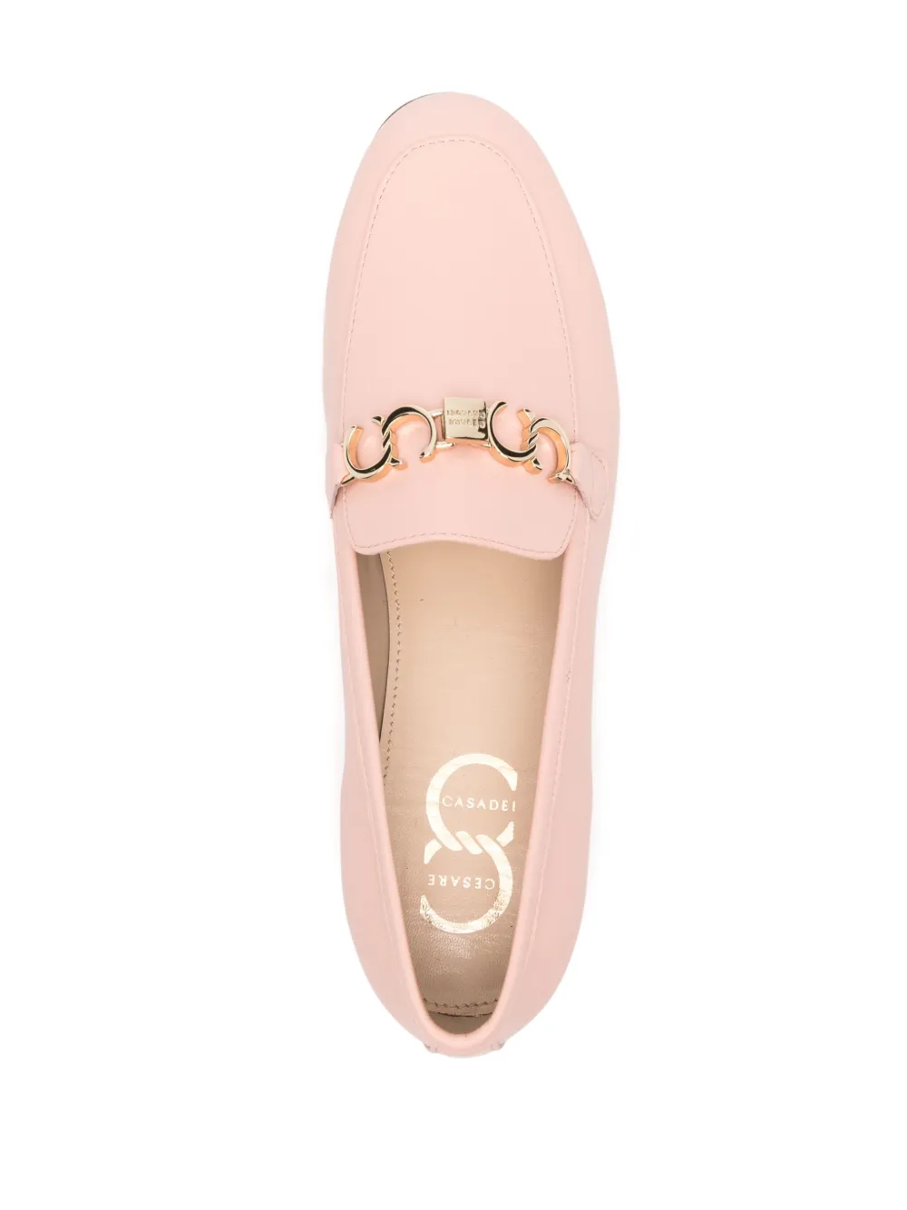 Shop Casadei Logo Plaque Leather Loafers In Pink