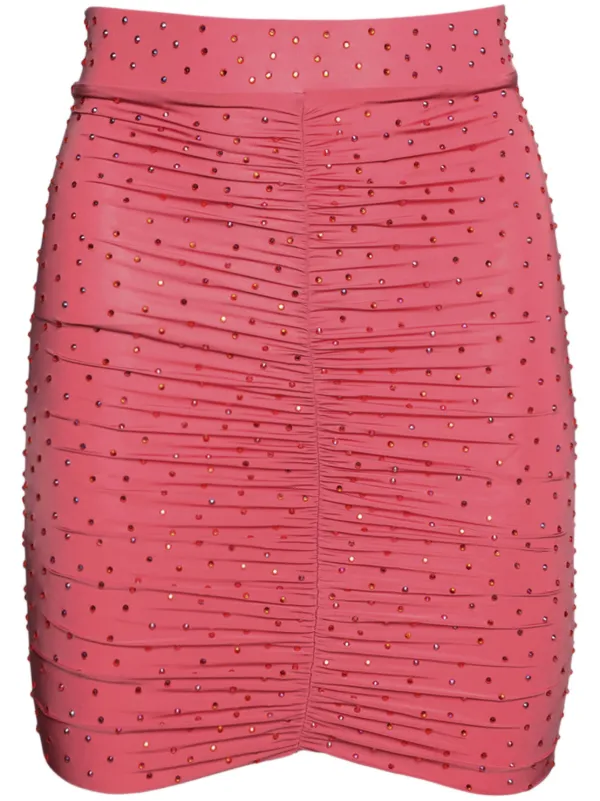 Alex Perry Crystal Jersey Ruched Mini Skirt Pink FARFETCH AU