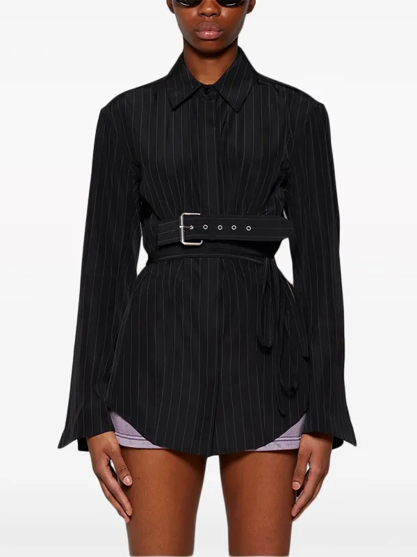 Alexander Wang Belted Pinstripe Shirt | Black | FARFETCH BN