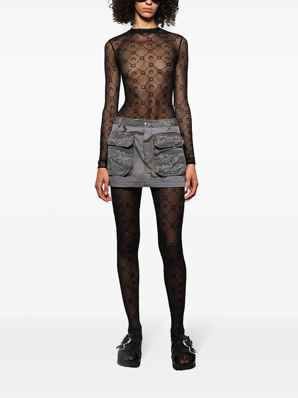 Marine Serre Regenerated flock-glitter high-neck top - Zwart
