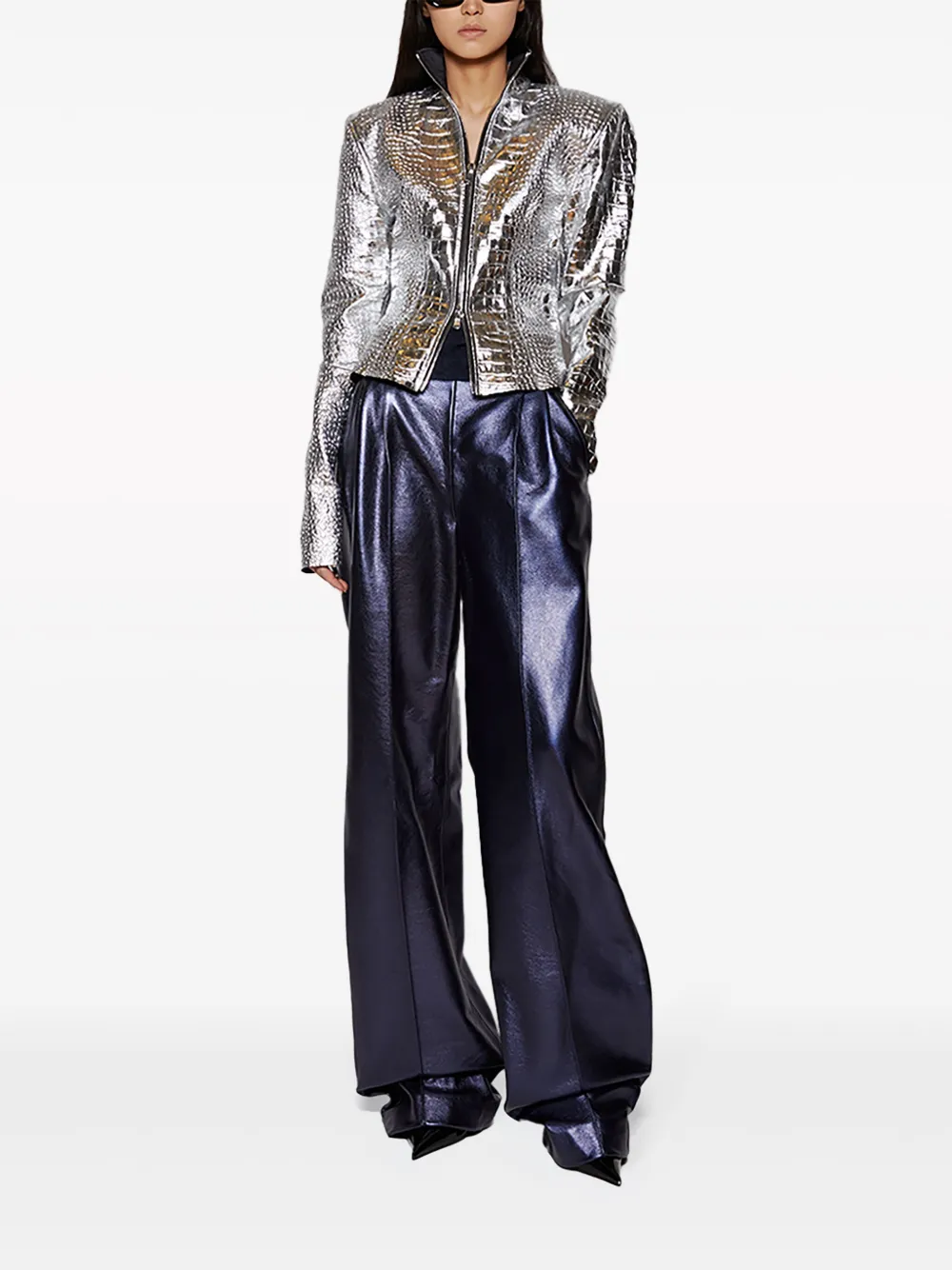 Shop Laquan Smith Panelled High-shine Trousers In Blue