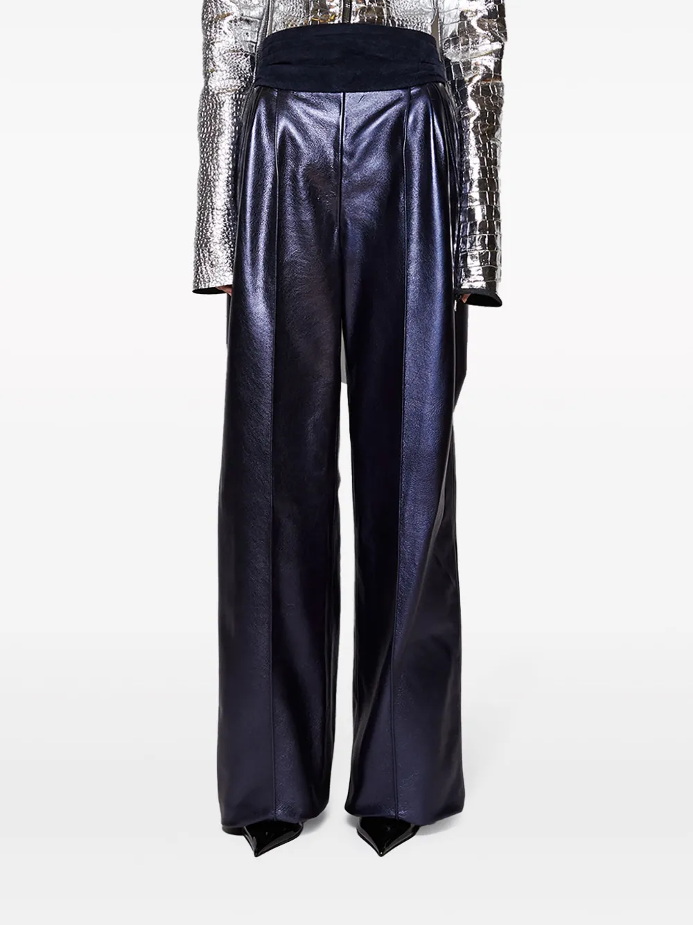 Shop Laquan Smith Panelled High-shine Trousers In Blue