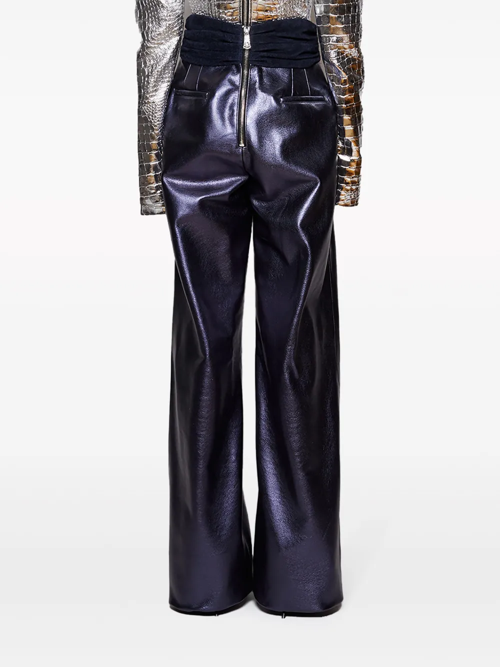 Shop Laquan Smith Panelled High-shine Trousers In Blue