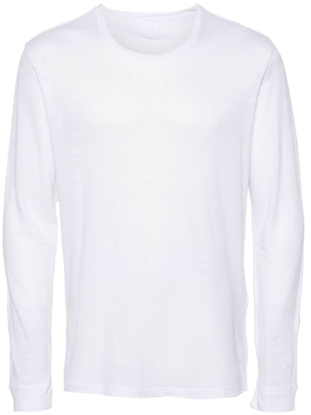 120% Lino Semi-sheer Linen T-shirt In White