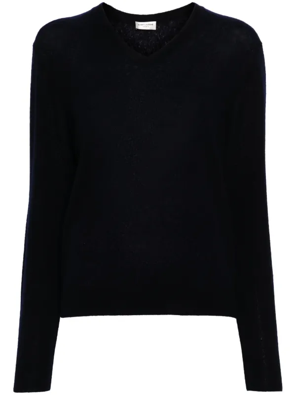 Saint Laurent V-neck Knitted Jumper in Blue