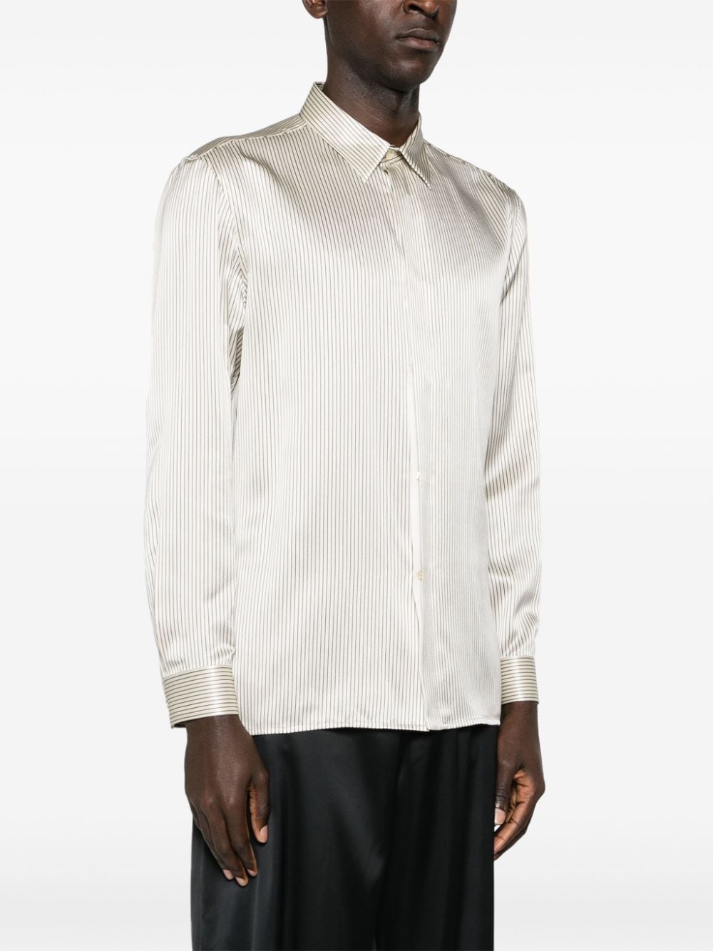 Shop Saint Laurent Striped Silk Shirt In Neutrals