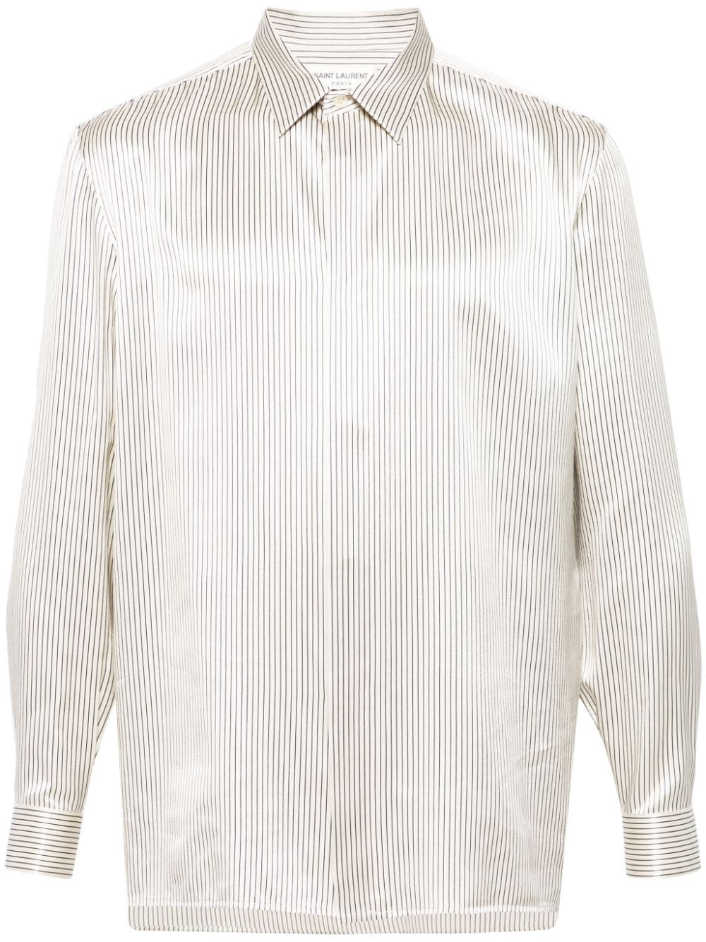 Saint Laurent Striped Silk Shirt In Neutrals