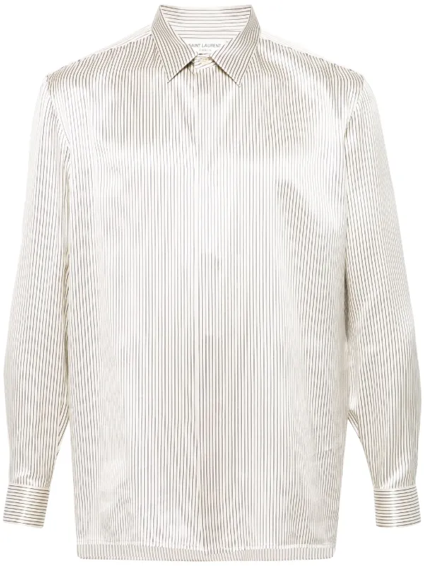 Saint Laurent Striped Silk Shirt Neutrals FARFETCH AU