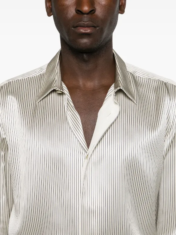 Saint Laurent Striped Silk Shirt Neutrals FARFETCH AE