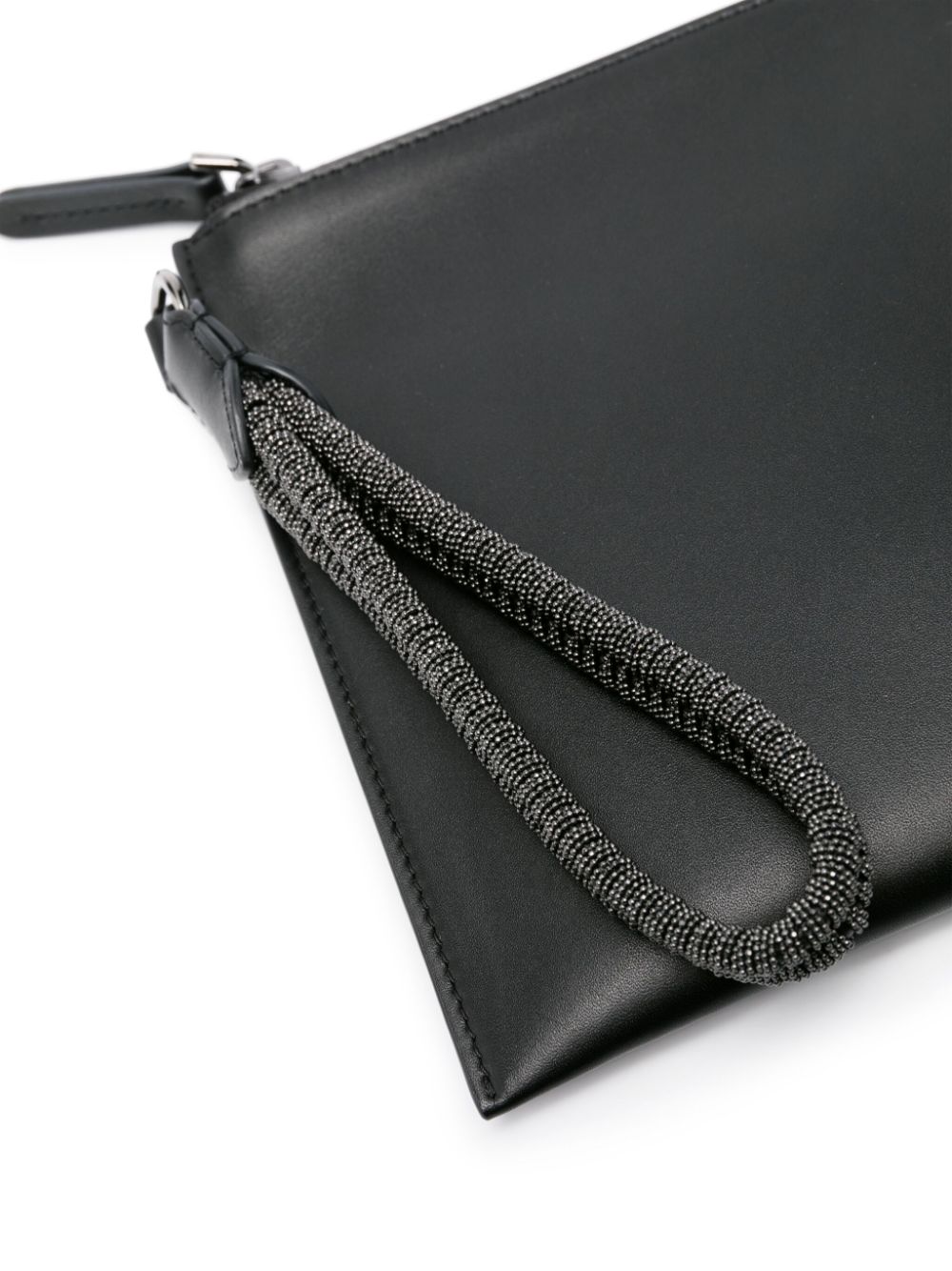 Shop Brunello Cucinelli Monili Chain Leather Clutch Bag In Black