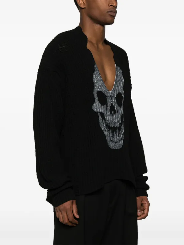 OTTOLINGER◆OPEN COLLAR SKULL KNIT /S/コットン/BLK OTTOLINGER OPEN COLLAR SKULL KNIT SWEATER BLACK SS24 | 50