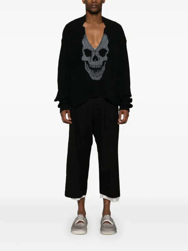 OTTOLINGER◆OPEN COLLAR SKULL KNIT /S/コットン/BLK Ottolinger skull-print V-neck Jumper | Black | FARFETCH MY