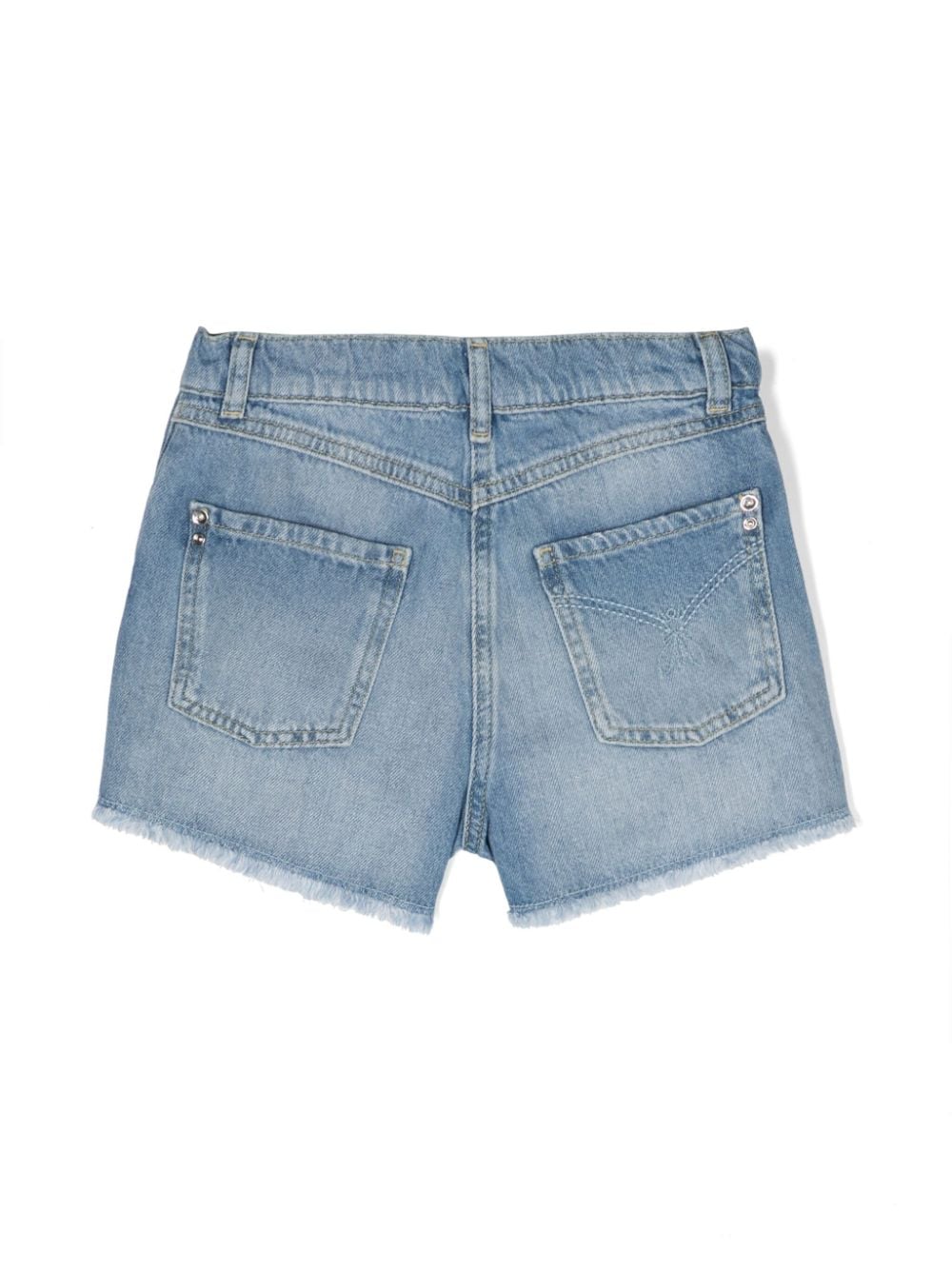 Shop Patrizia Pepe Girl Ripped-detail Washed-denim Shorts In Blue