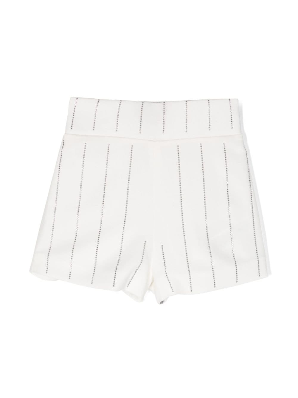 Patrizia Pepe Girl Kids' Rhinestoned High-wiast Shorts In White