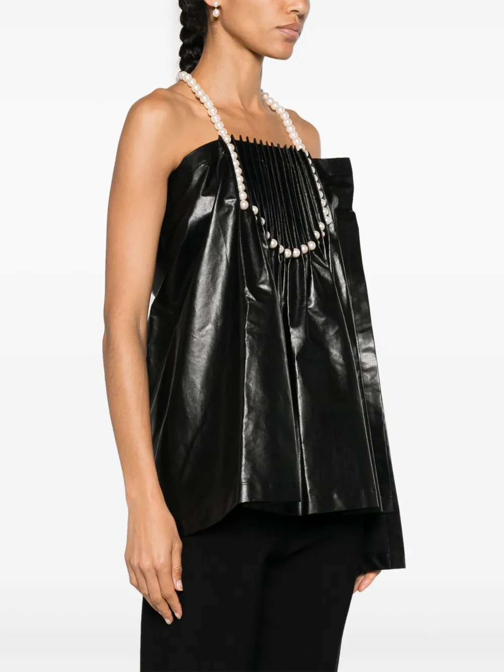 Shop Junya Watanabe Pearl-detail Pleated Blouse In Black