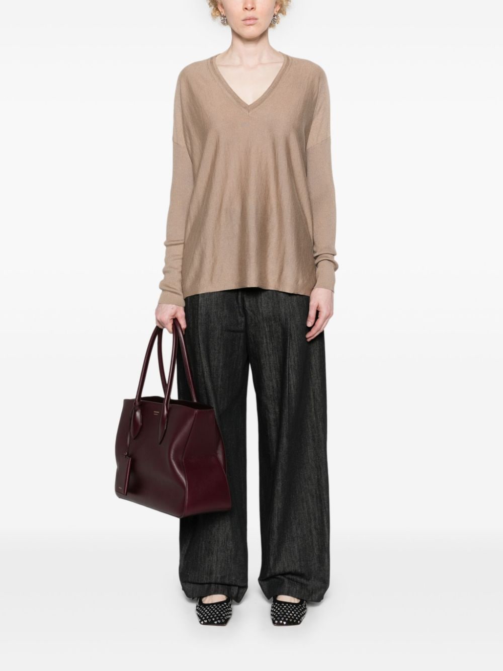 Shop Wild Cashmere Sophia V-neck Fine-knit Jumper In Neutrals