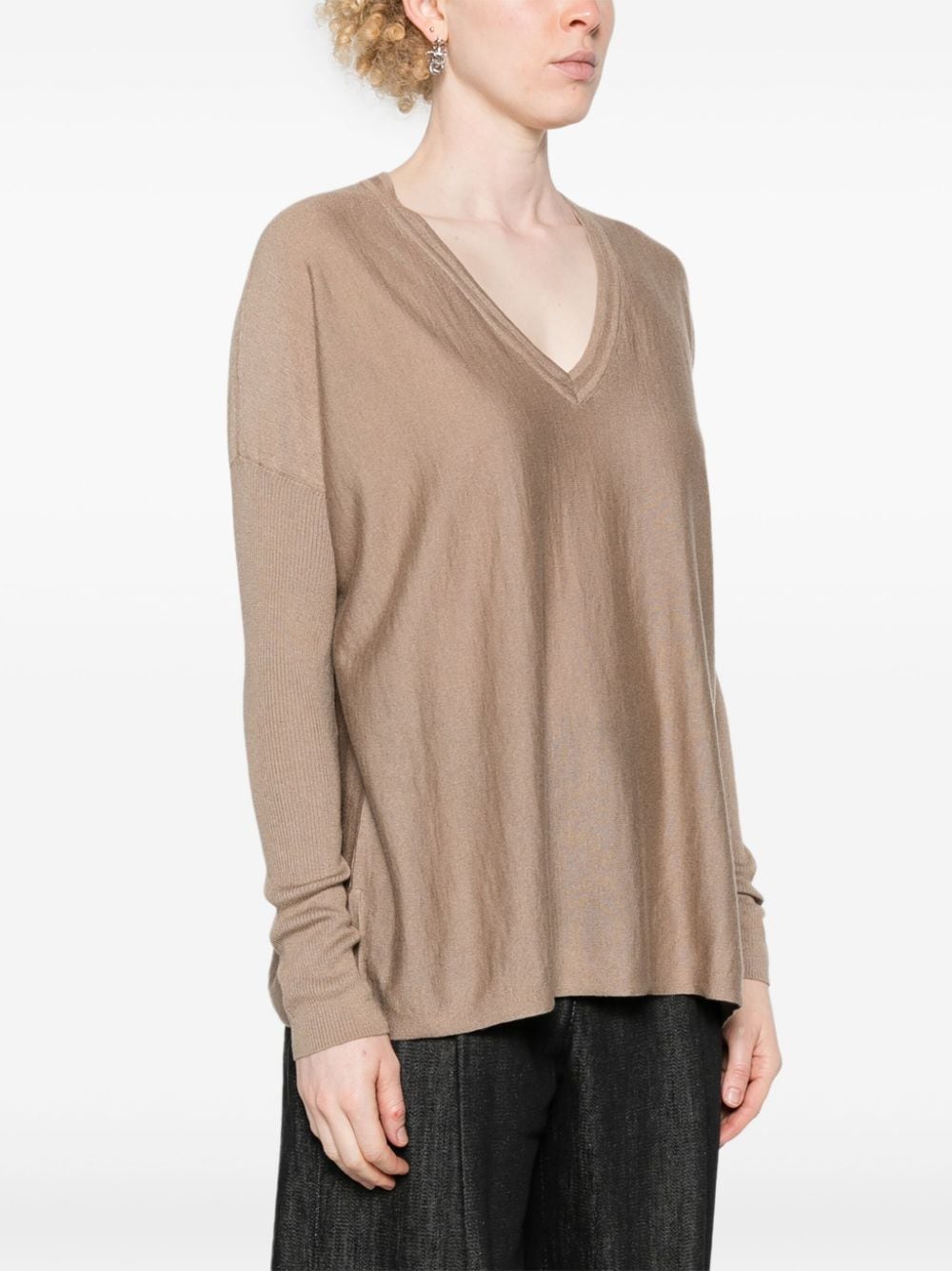 Shop Wild Cashmere Sophia V-neck Fine-knit Jumper In Neutrals