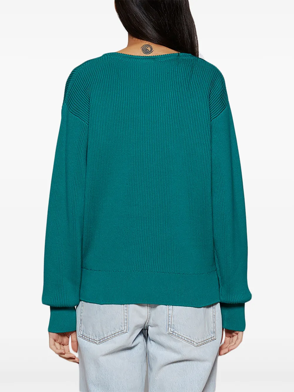 Shop Victoria Beckham Frame Ribbed-knit Jumper In Green