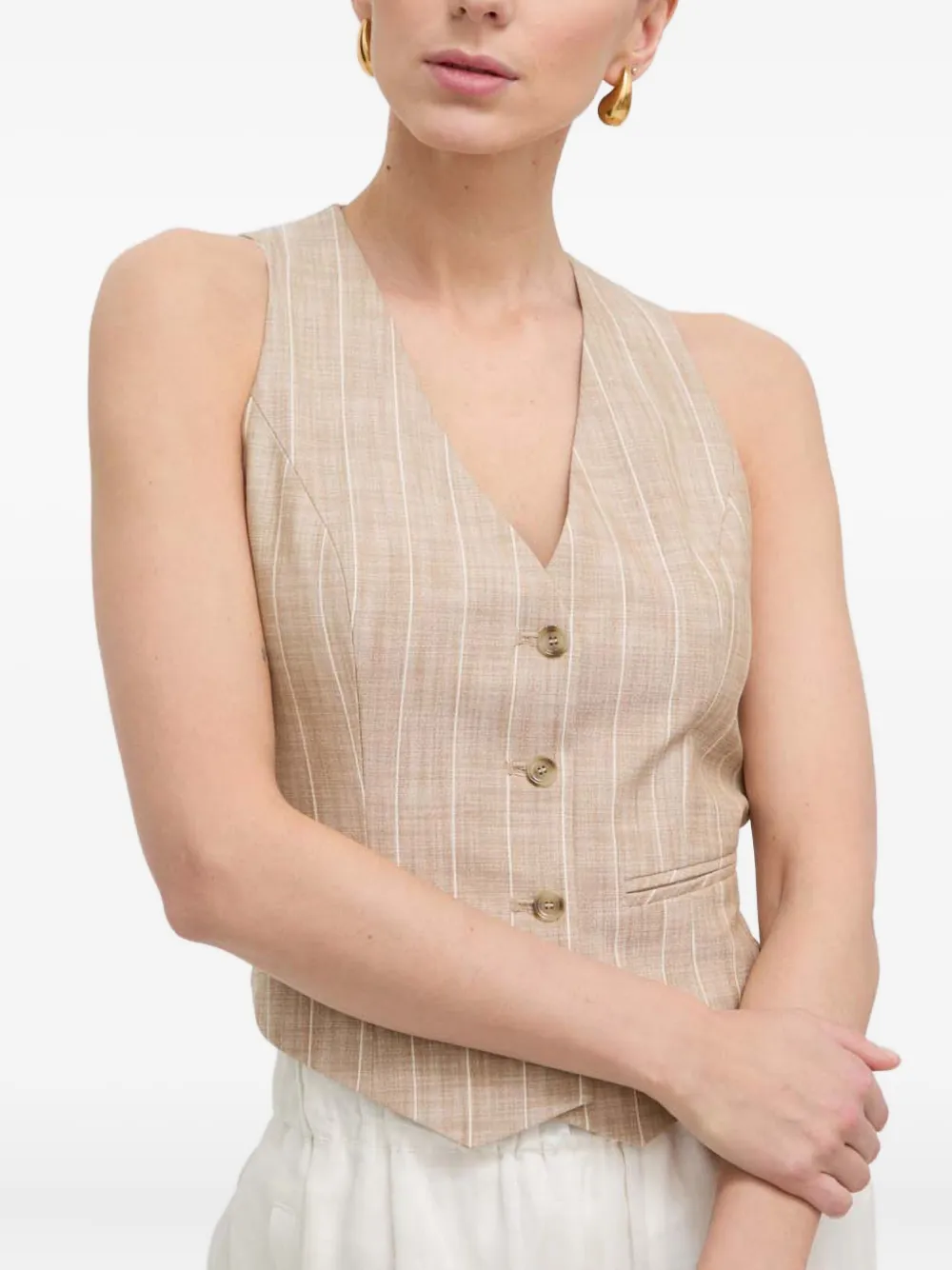 BOSS Mouwloze top met krijtstreep Beige