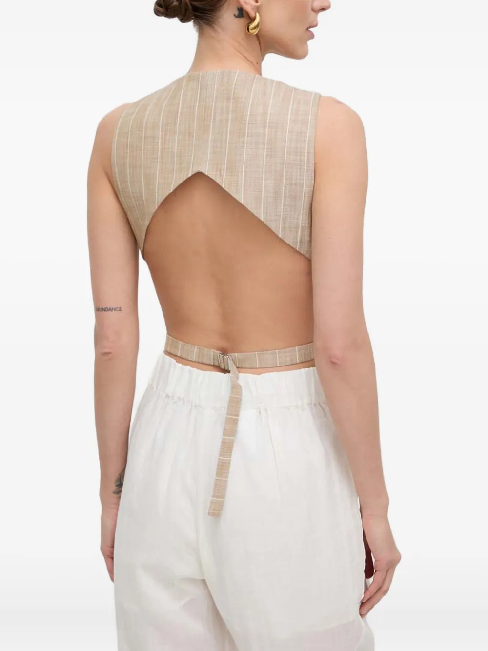 BOSS Mouwloze top met krijtstreep Beige