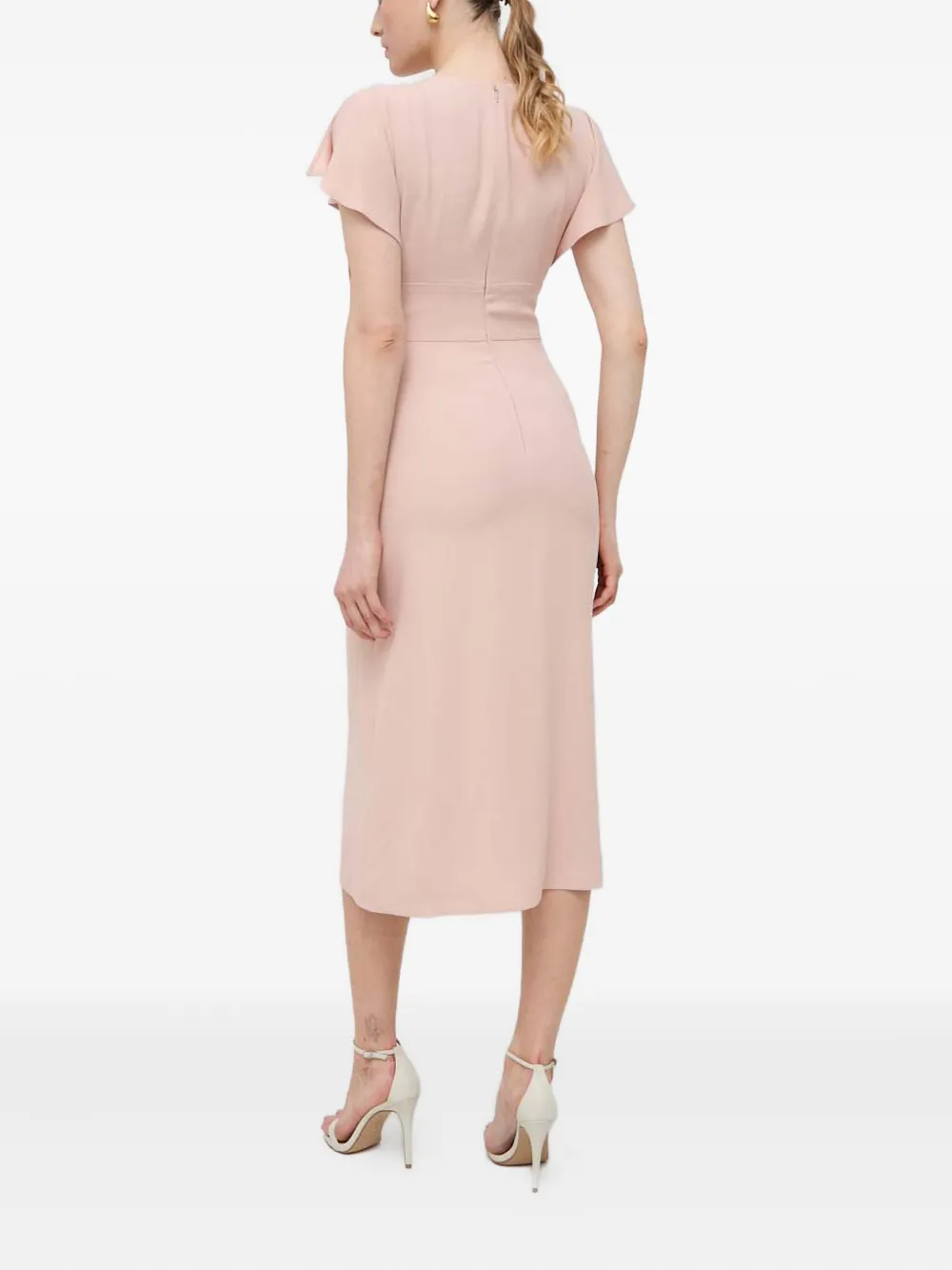 Hugo Boss Flutter-sleeve V-neck Midi Dress In Pink