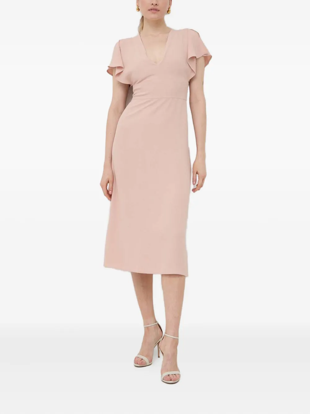 BOSS flutter-sleeve V-neck midi dress | Pink | Image 1