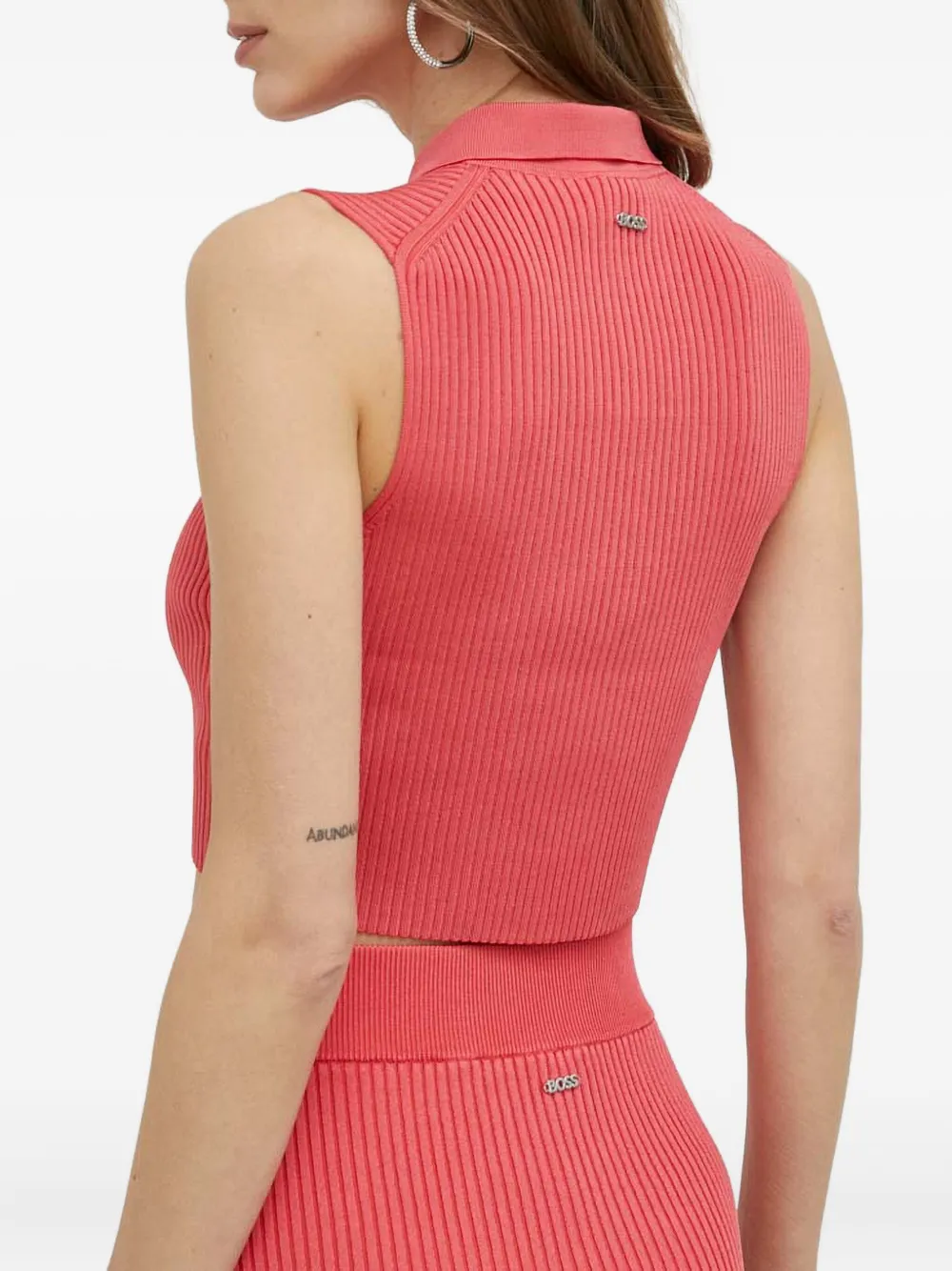 BOSS Geribbelde cropped polotop Roze