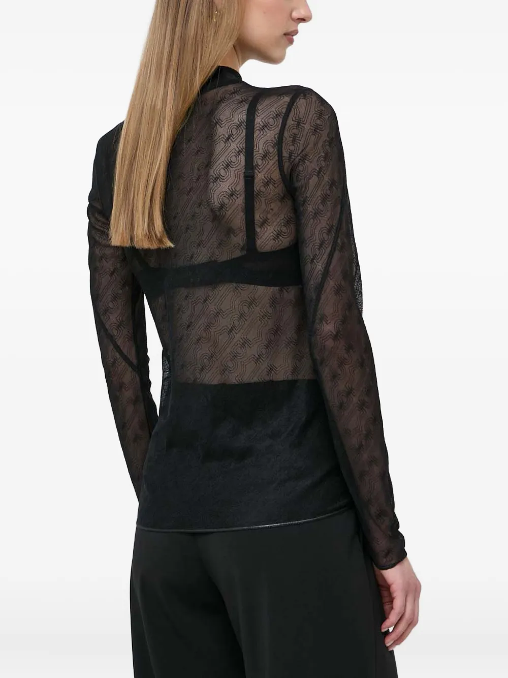 Hugo Boss Mock-neck Patterned Top In Black