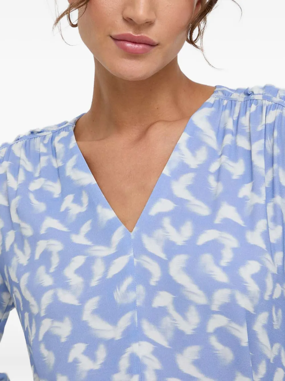 Hugo Boss V-neck Feather-print Mini Dress In Blue