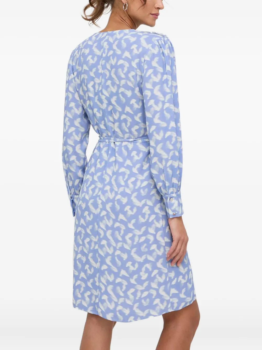 Hugo Boss V-neck Feather-print Mini Dress In Blue