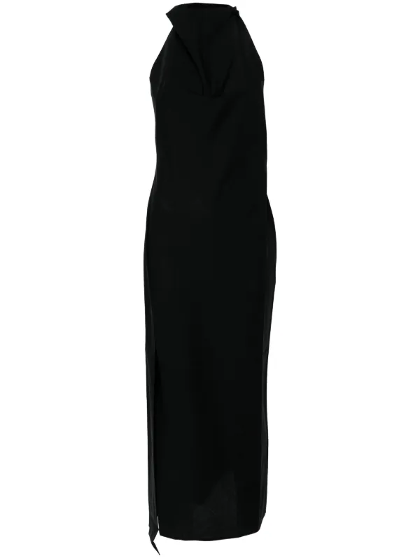 Róhe Halterneck Virgin Wool Maxi Dress in Black