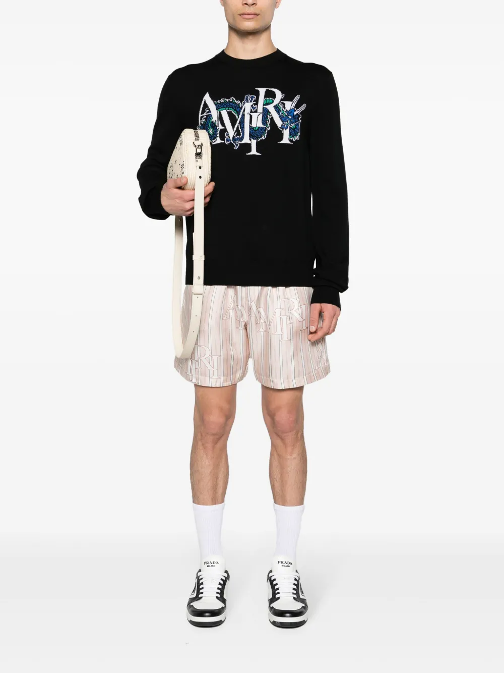 Shop Amiri Logo-jacquard Wool-blend Jumper In Black