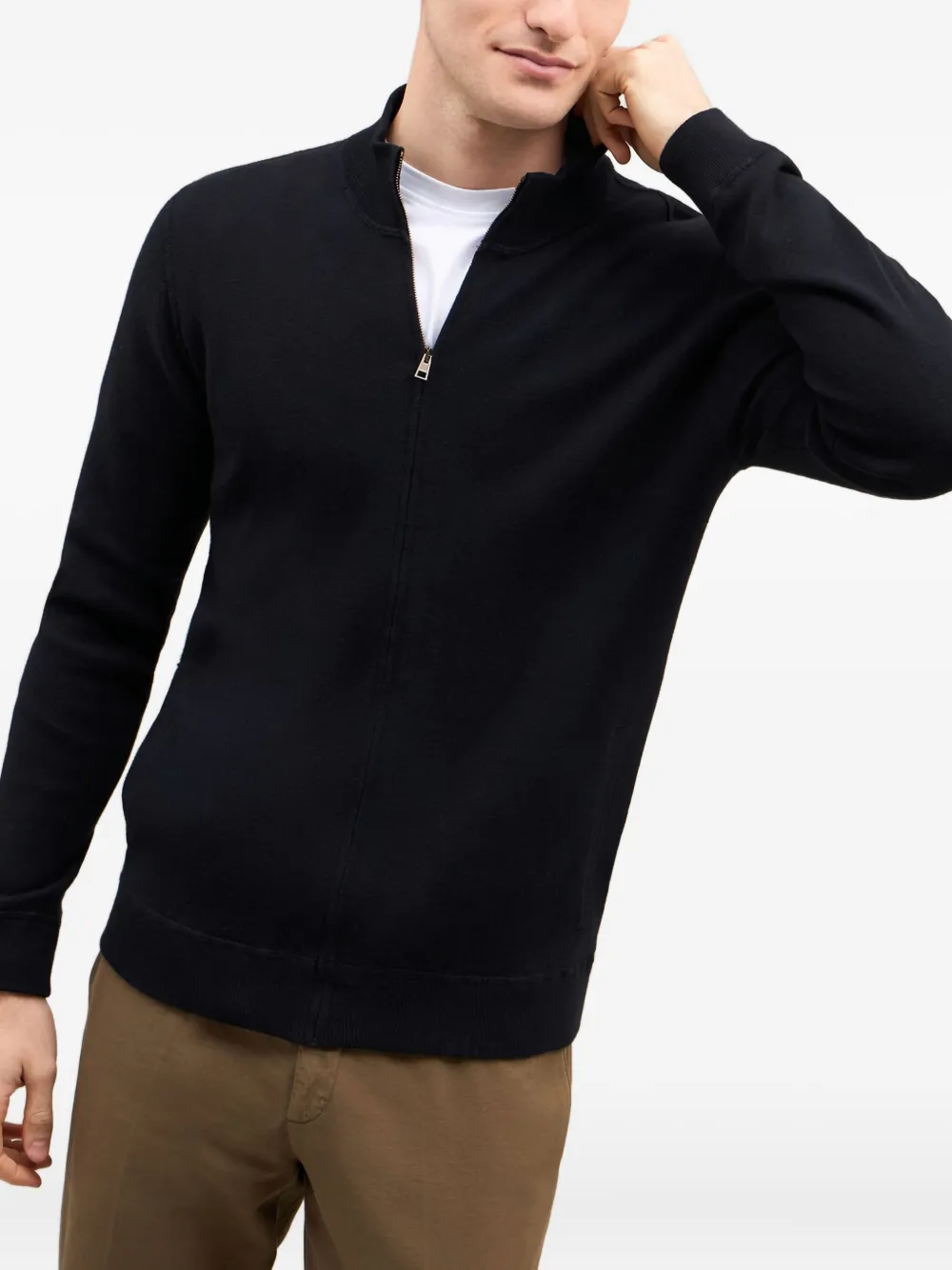 Boglioli High-neck Zip-front Cardigan In Blue