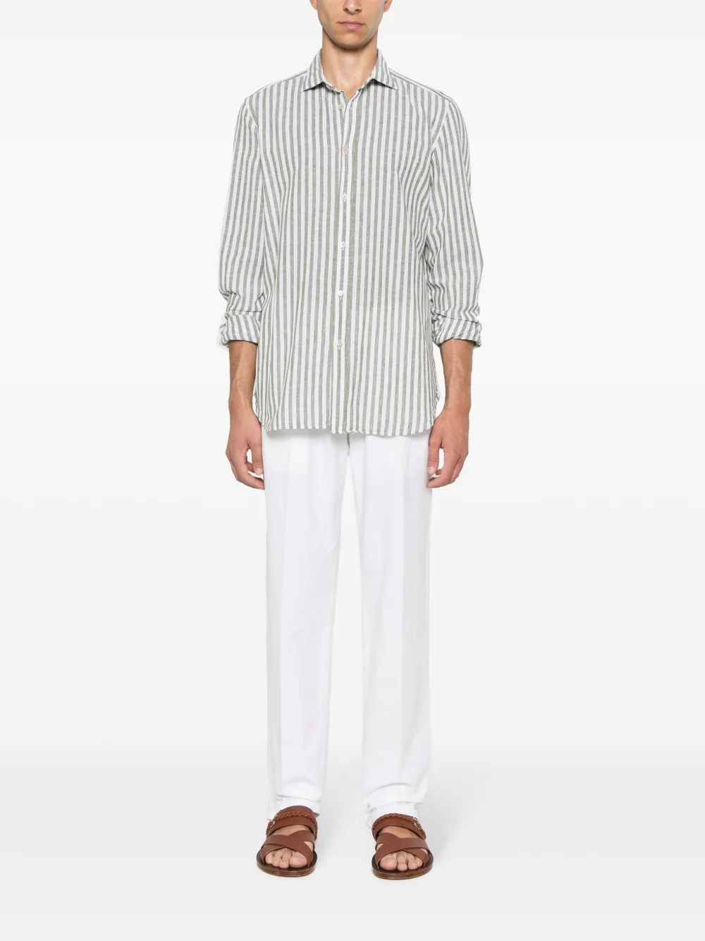 Boglioli striped linen shirt - Groen