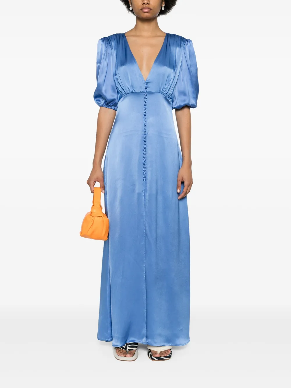 Shop Mvp Grand Ribaud Satin Dress In Blue