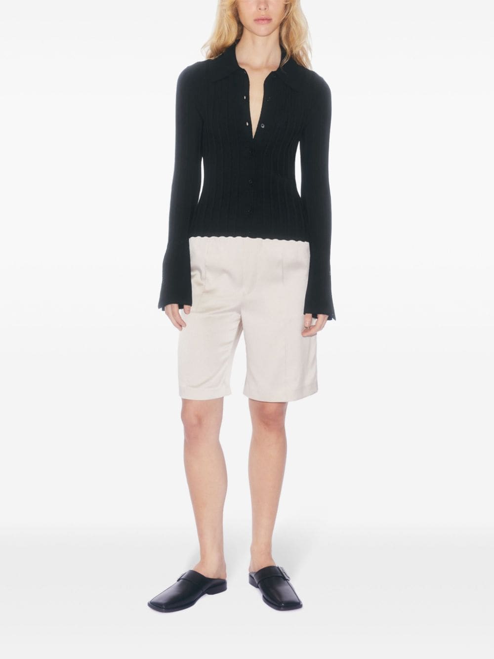 Shop Filippa K Knitted Flared-cuff Shirt In Black