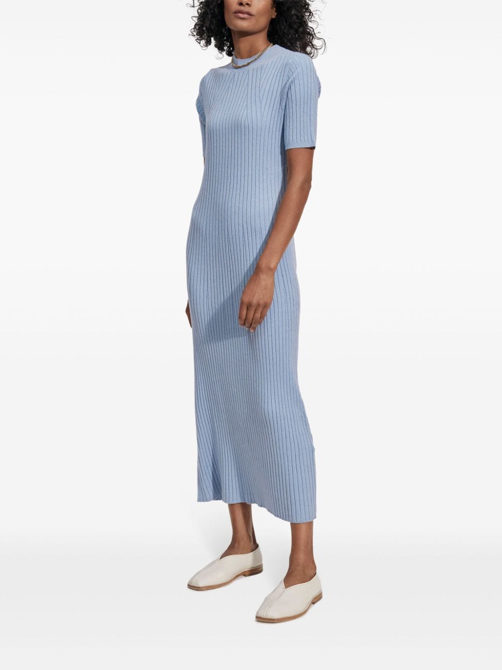 Shop Varley Maeve Ribbed-knit Midi Dress In Blue