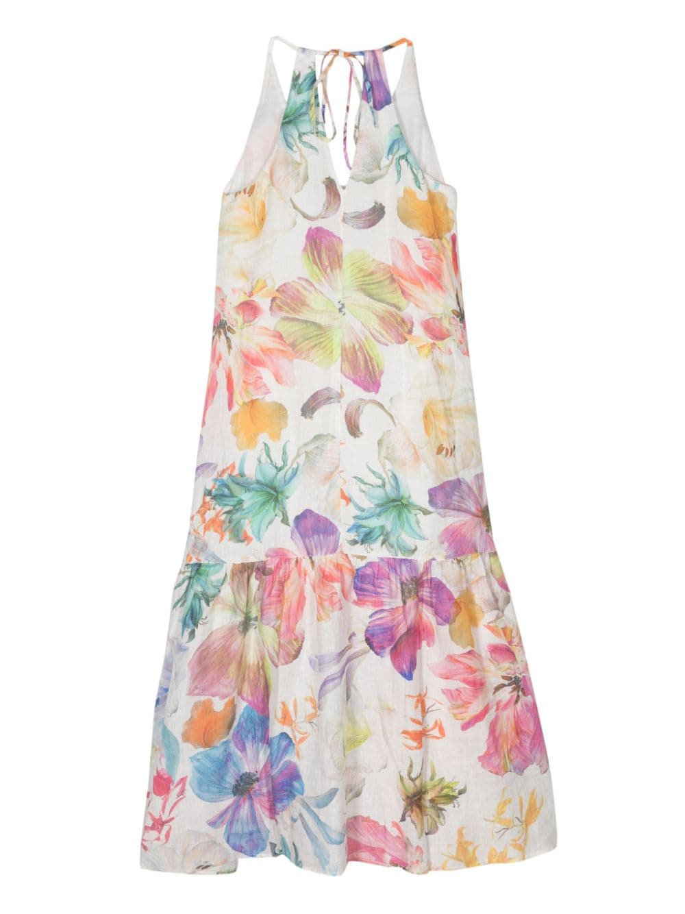 Shop 120% Lino Floral-print Linen Maxi Dress In White