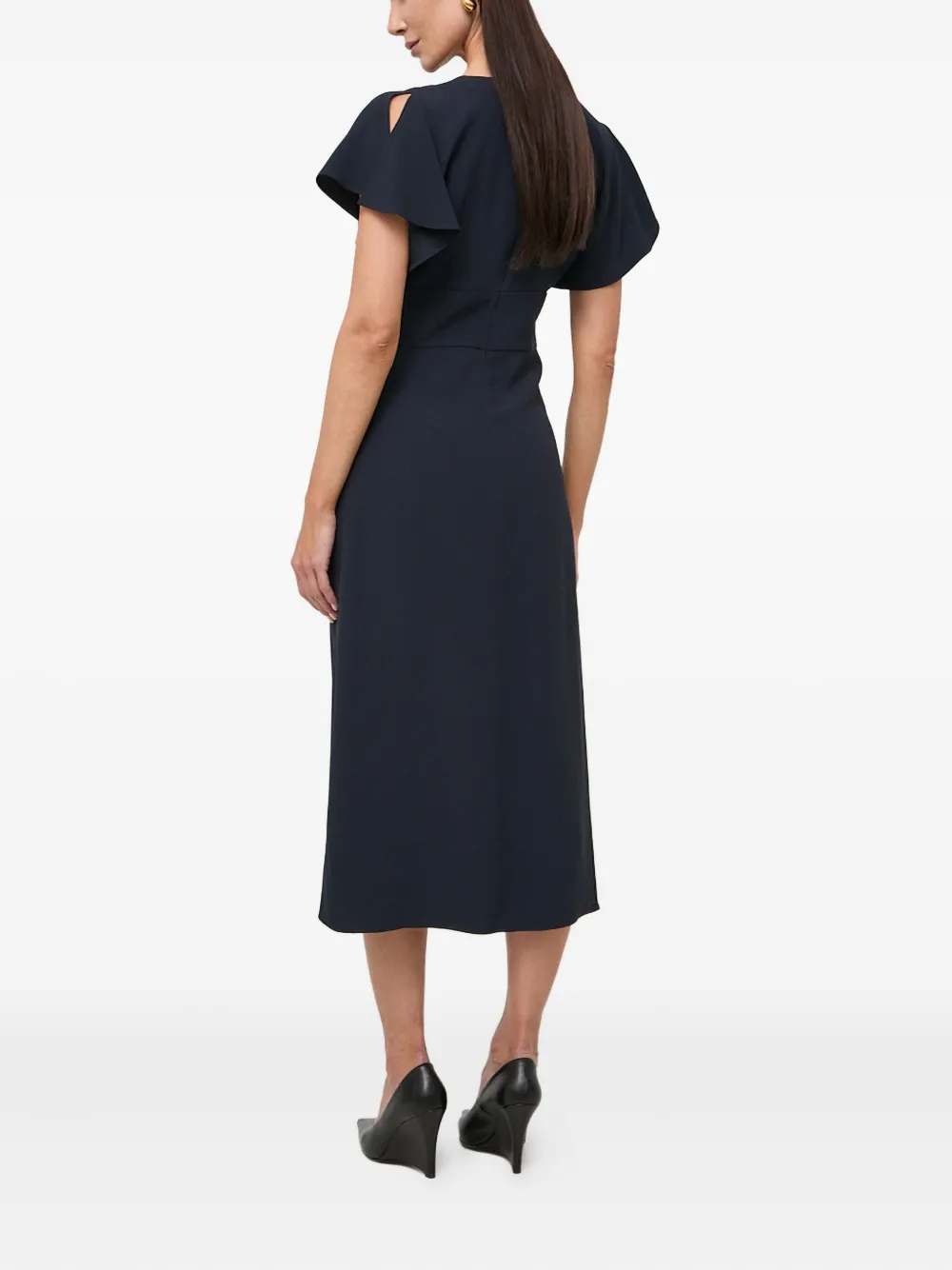 Hugo Boss Flutter-sleeve V-neck Midi Dress In Blue