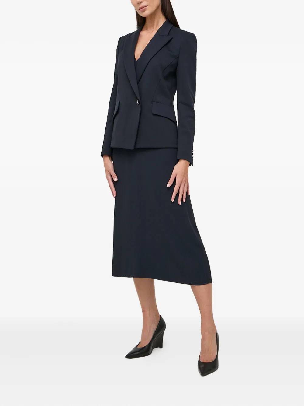 BOSS flutter-sleeve V-neck midi dress - Blauw