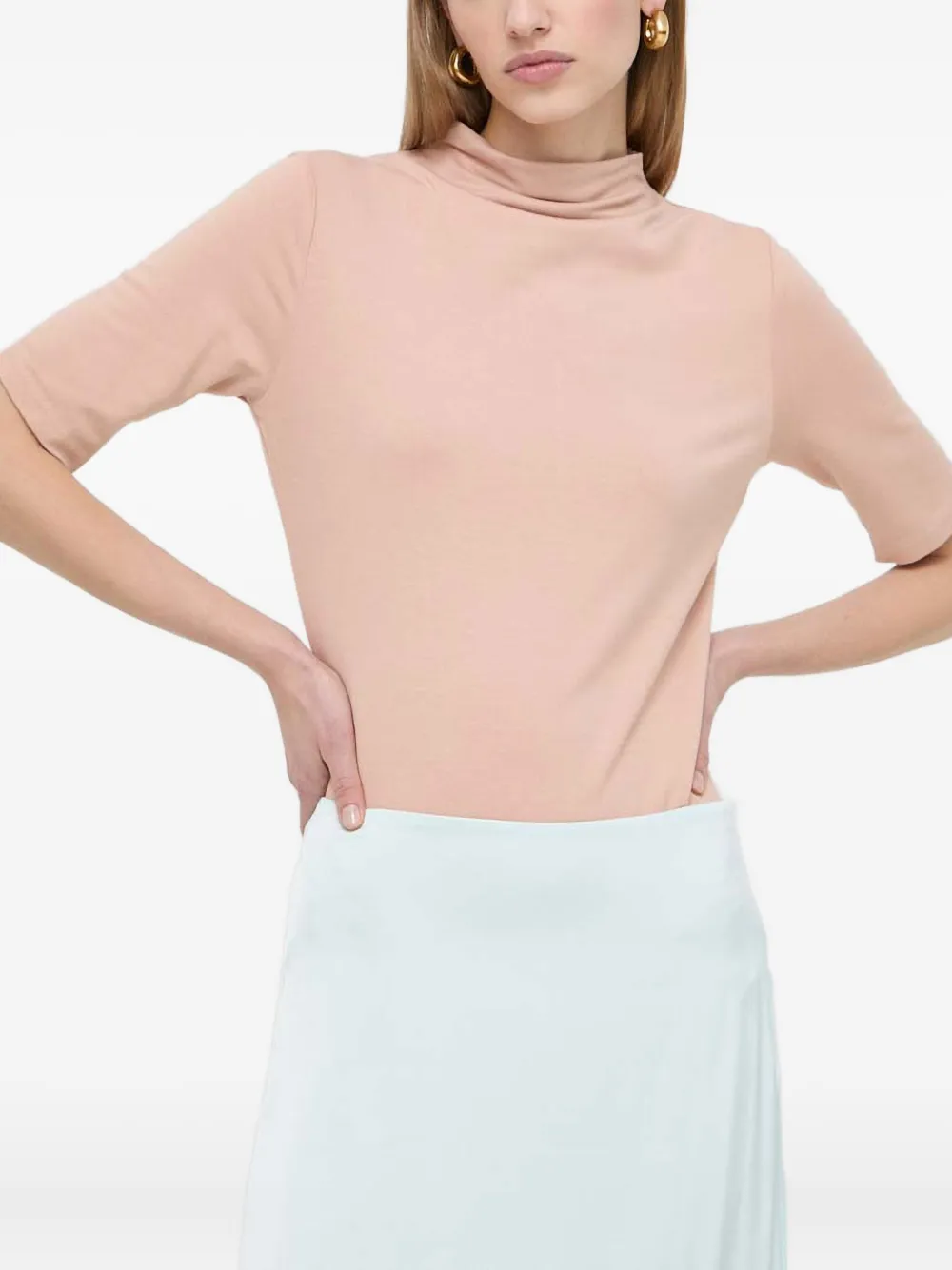 BOSS Etikat top met hoge hals en korte mouwen Roze