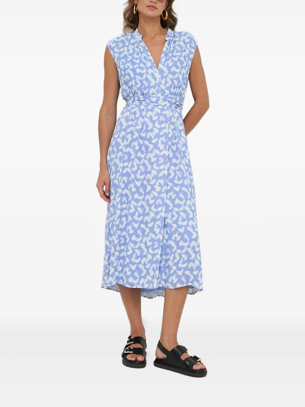 BOSS V-neck feather-print midi dress | Blue | Image 1