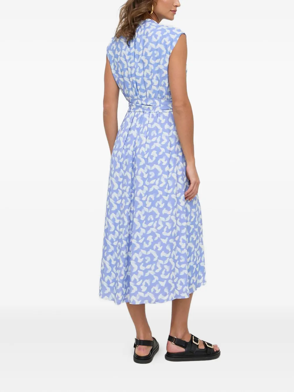 Hugo Boss V-neck Feather-print Midi Dress In Blue